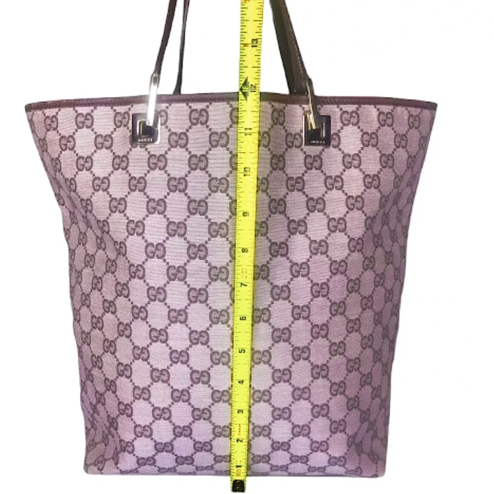 GUCCI GG Taupe and Brown Leather Shoulder Bag Shopper Interior Zip Pocket AUTH